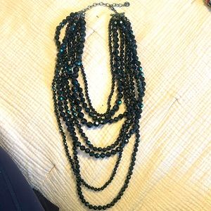 Gorgeous vintage Italian Italy 7 strand layered black faceted crystal necklace